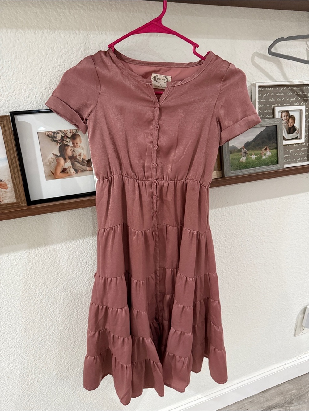 Girls' Dusty Rose Button-Front Tiered Dress